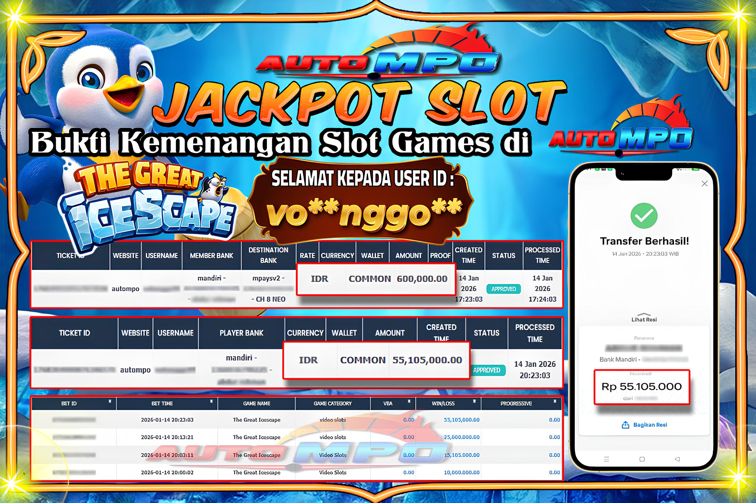 KGW88 JACKPOT THE GREAT ICESCAPE Rp 55.105.000,- LUNAS